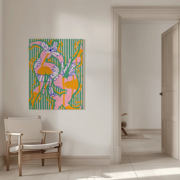Vibrant Striped Daisies | Canvas - Room Interior 1