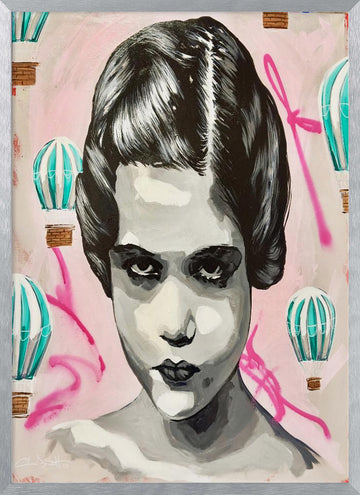 Urban Girl Pink Balloons | Poster - Silver Frame Interior