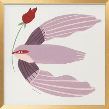 Whimsical Bird with Rose | Poster - Gold Frame Interior