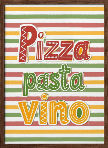 Pizza Pasta Vino | Poster - Walnut Frame Interior