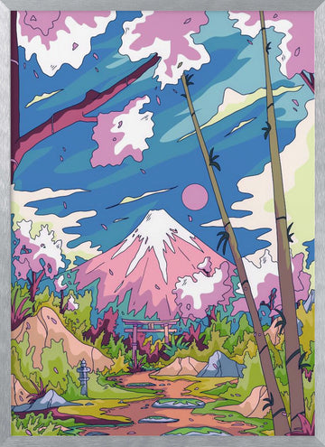 Mount Fuji Cherry Path | Poster - Silver Frame Interior
