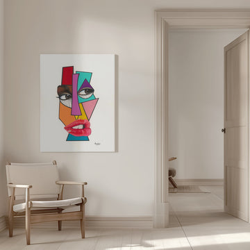 Vibrant Cubist Face | Canvas - Room Interior 1