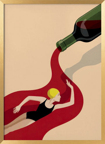 Red Wine Swimmer | Poster - Gold Frame Interior