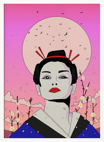 Serene Geisha Moon | Poster - White Frame Interior