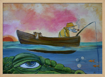 Fisherman Dog and Crocodile Eye | Poster - Wood Frame Interior