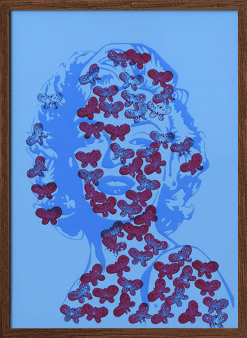 Blue Marilyn Butterflies | Poster - Walnut Frame Interior