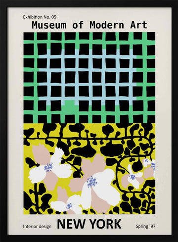 Vibrant Abstract Floral Grid | Poster - Black Metal Frame Interior