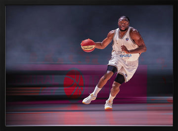 Focused Basketball Player | Poster - Black Metal Frame Interior