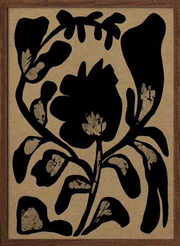 Black Botanical Silhouette | Poster - Walnut Frame Interior
