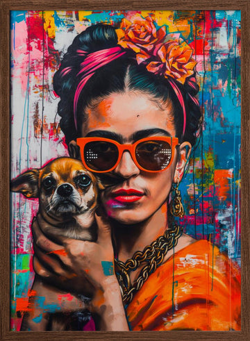 Colorful Pop Art Woman | Poster - Walnut Frame Interior