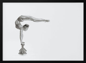 Silver Gymnast Handstand | Poster - Black Metal Frame Interior