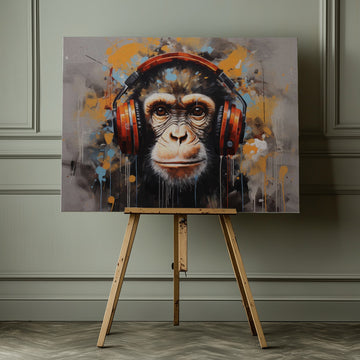 Chimpanzee with Headphones | Canvas - Room Interior 1