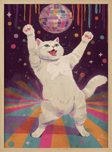 Happy Disco Cat | Poster - Wood Frame Interior