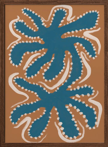 Organic Blue Shapes | Poster - Walnut Frame Interior