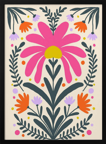 Vibrant Folk Floral | Poster - Black Metal Frame Interior