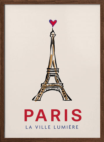 Paris Eiffel Heart | Poster - Walnut Frame Interior