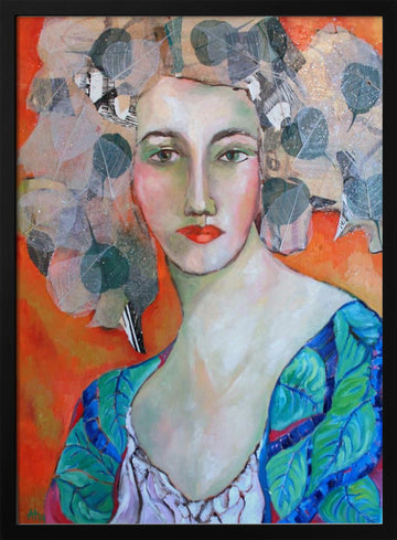 Vibrant Leaf Woman | Poster - Black Metal Frame Interior