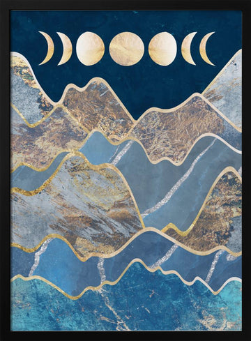 Golden Peaks Moon Phases | Poster - Black Metal Frame Interior