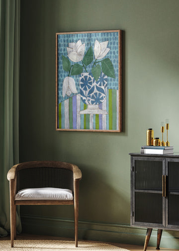 Fresh Blooms Blue Vase | Poster - Room Interior 2