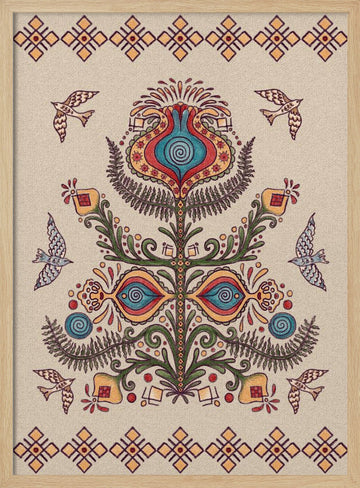 Tree of Life - Ukrainian Folktale Art | Poster - Wood Frame Interior