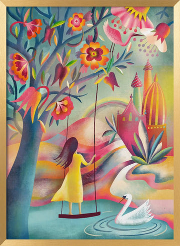 Enchanted Garden Swing | Poster - Gold Frame Interior
