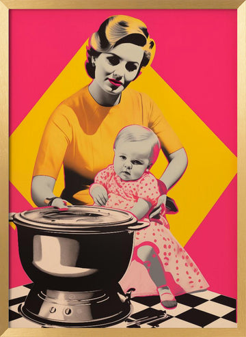 Retro Kitchen Motherhood | Poster - Gold Frame Interior