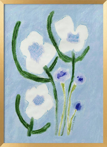 Blue Pastel Flowers | Poster - Gold Frame Interior