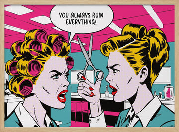 Pop Art Office Fight | Poster - Wood Frame Interior