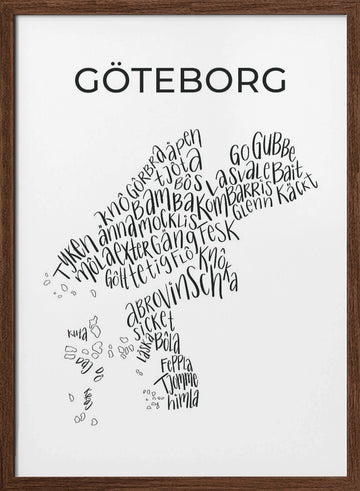 Gothenburg Slang Map | Poster - Walnut Frame Interior