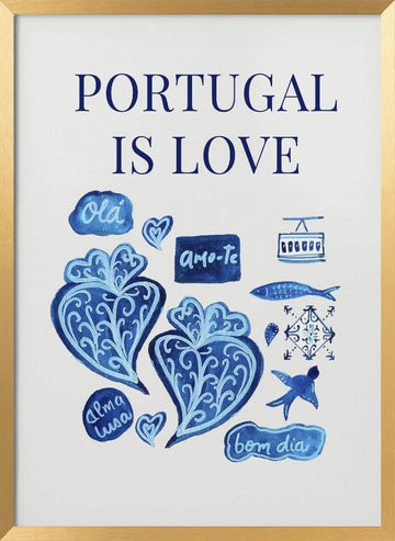 Watercolor Portugal Love | Poster - Gold Frame Interior