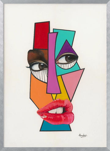Vibrant Cubist Face | Poster - Silver Frame Interior