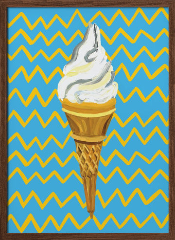 Vibrant Ice Cream Cone | Poster - Walnut Frame Interior