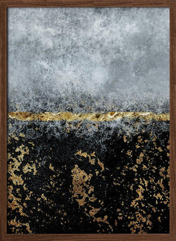 Golden Horizon Abstract | Poster - Walnut Frame Interior
