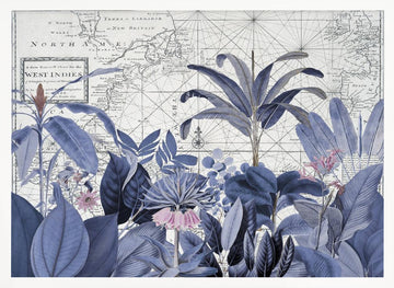 Blue Tropical Map | Poster - White Frame Interior