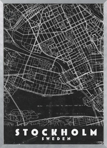 Minimalist Stockholm Map | Poster - Silver Frame Interior