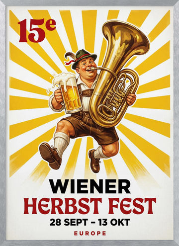 Happy Man Beer Tuba | Poster - Silver Frame Interior