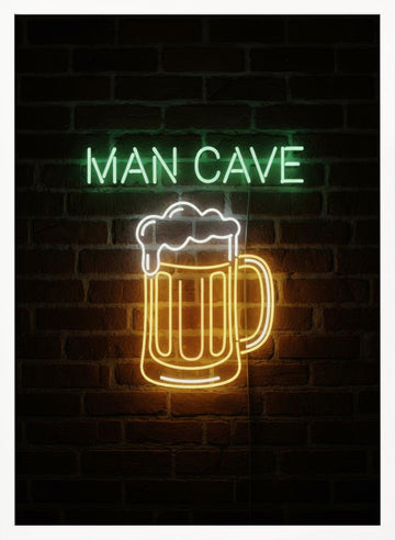 Man Cave Neon Beer Mug | Poster - White Frame Interior
