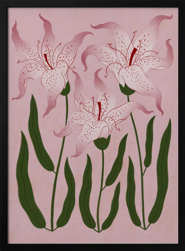 Botanical Pink Lilies | Poster - Black Metal Frame Interior