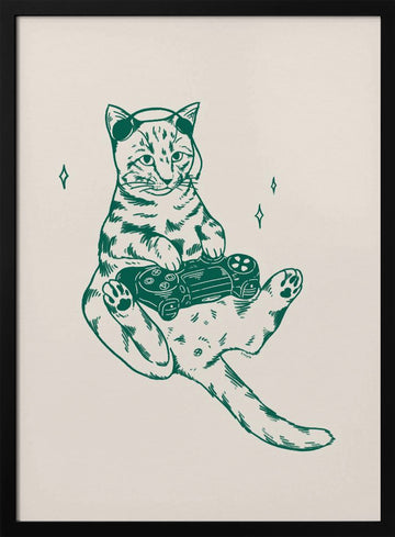 Gamer Cat Chill | Poster - Black Metal Frame Interior