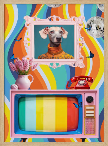 Stylish Dog Retro Vibe | Poster - Wood Frame Interior