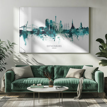 Gothenburg Watercolor Skyline | Poster - Room Interior 1