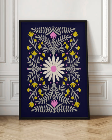 Folk Art Daisy Pattern | Poster - Room Interior 1