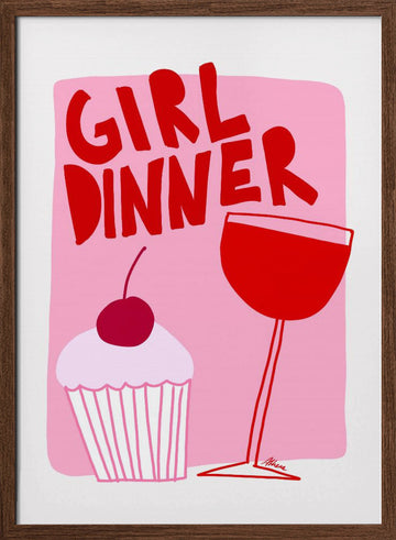Girl Dinner | Poster - Walnut Frame Interior
