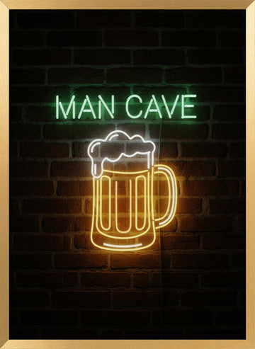 Man Cave Neon Beer Mug | Poster - Gold Frame Interior
