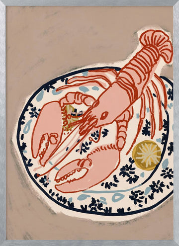 Pink Lobster Dinner | Poster - Silver Frame Interior