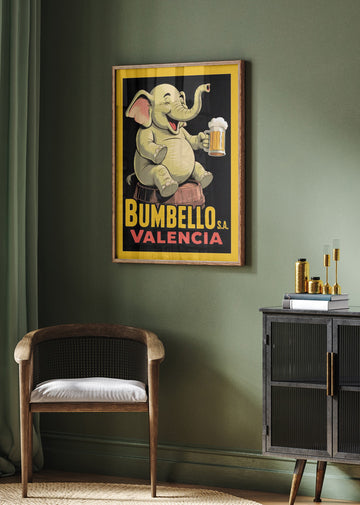 Cheerful Elephant With Beer | Poster - Room Interior 2