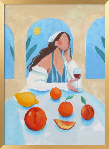 Girl with Peaches | Poster - Gold Frame Interior