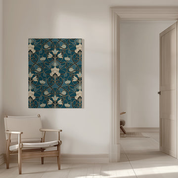 Ornate Teal Floral Pattern | Canvas - Room Interior 1