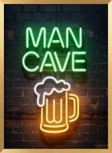 Man Cave Beer Neon | Poster - Gold Frame Interior