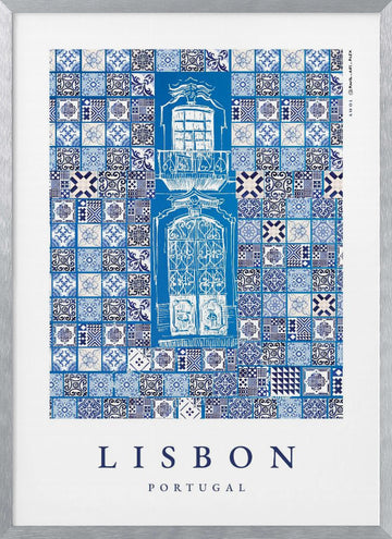 Lisbon Azulejo Balcony | Poster - Silver Frame Interior